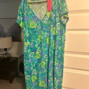 Lilly Pulitzer Blue and Green Tropical Midi Dress